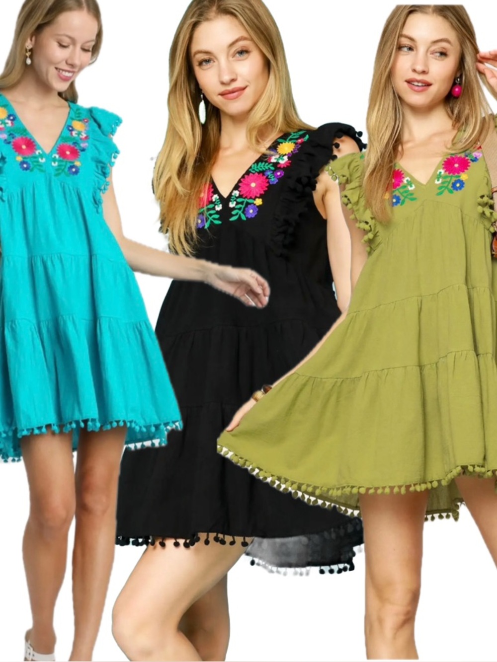 Umgee PICK YOUR COLOR Dress with Floral Embroidery